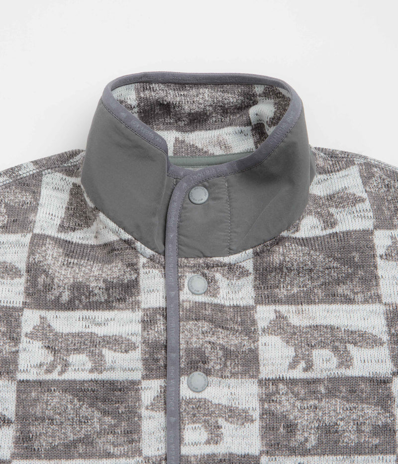and wander x Maison Kitsune Fox Checkers Pullover Fleece in Grey