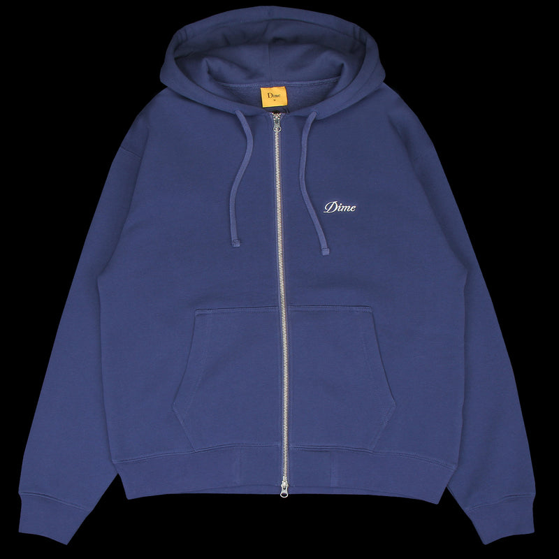 Dime | Cursive Small Logo Zip Hoodie Night Blue