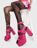On point !
 
 Millions Platform Sandals in Fuchsia faux leather. These fuchsia Sandals feature an open toe and cut out details as well as a fuchsia adjustable ankle strap with silver eyelets and 'O' ring shaped buckles, strap up and elevate your style. Made with eco-friendly materials and 100% cruelty-free !
 
 - Platform Height
 - Heel Height
 - Fuchsia adjustable strap 
 - Silver eyelets and 'O' ring shaped buckles
 - Chunky platform sole
 - Square Toe 
 - 100% vegan 
 
 SKU: LMF 2310 - FuchsiaPU - UK3