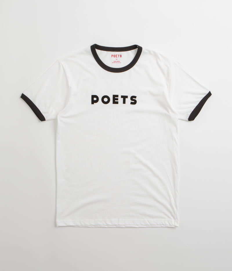 Poets Base Ringer Flocked T-Shirt in White