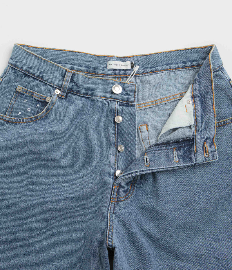 Pop Trading Company DRS Denim Shorts in Stone Washed