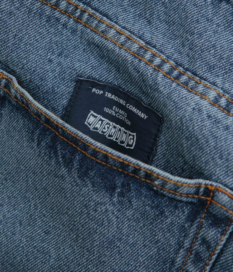 Pop Trading Company DRS Denim Shorts in Stone Washed