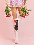 LOVEABLE 
  
  Sweet Talker Wide Calf Platform Knee High Boots in Pink faux leather. These platform boots feature a minimalist look with a heart shaped heel, keeping it nice and classy. Made with eco-friendly materials and 100% cruelty-free, these platform boots are as ethical as they are chic.
  
  - Platform Height
  - Knee length
  - Heart shaped heel
  - Red sole
  - Wide calf 
  - Pink zip
  - High Heel
  - 100% vegan 
  
  SKU: LMF 3313 - PinkPU - WIDE FIT