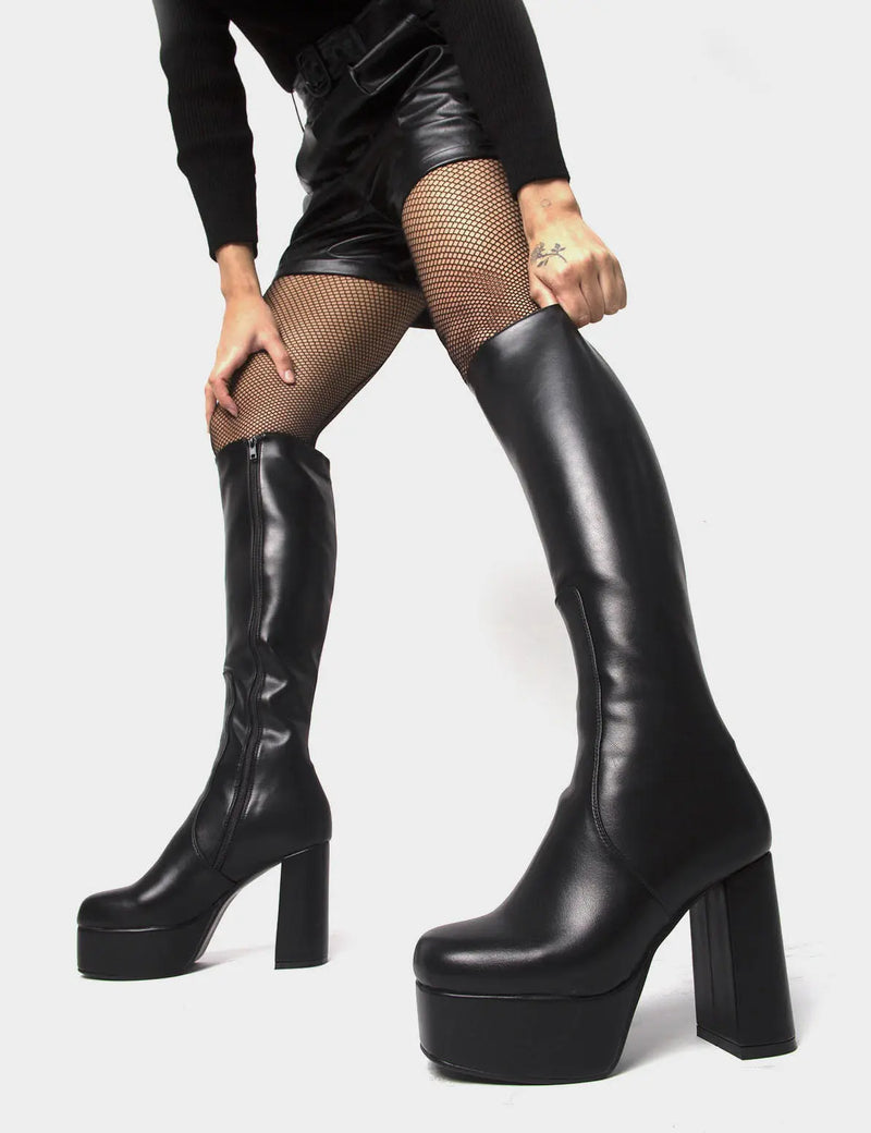 Whatta Showdown Wide Calf Platform Knee High Boots lamodawebsite
